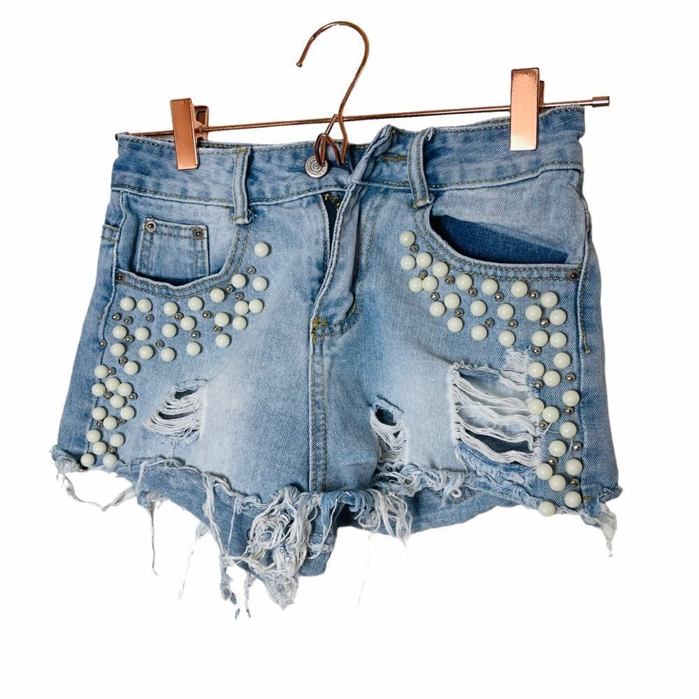 EUC ANGL Boho Festival Beaded High Waisted Shorts 25